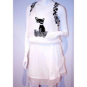PEOPLE'S MARKET Animal CAT DRESS Sequin 100% Silk ( M )